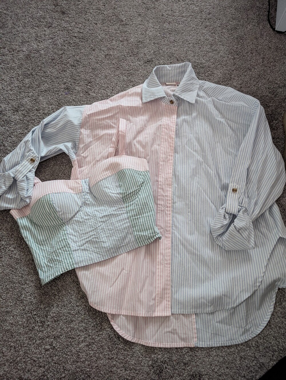 SO Striped Button Up & Bustier Top Set